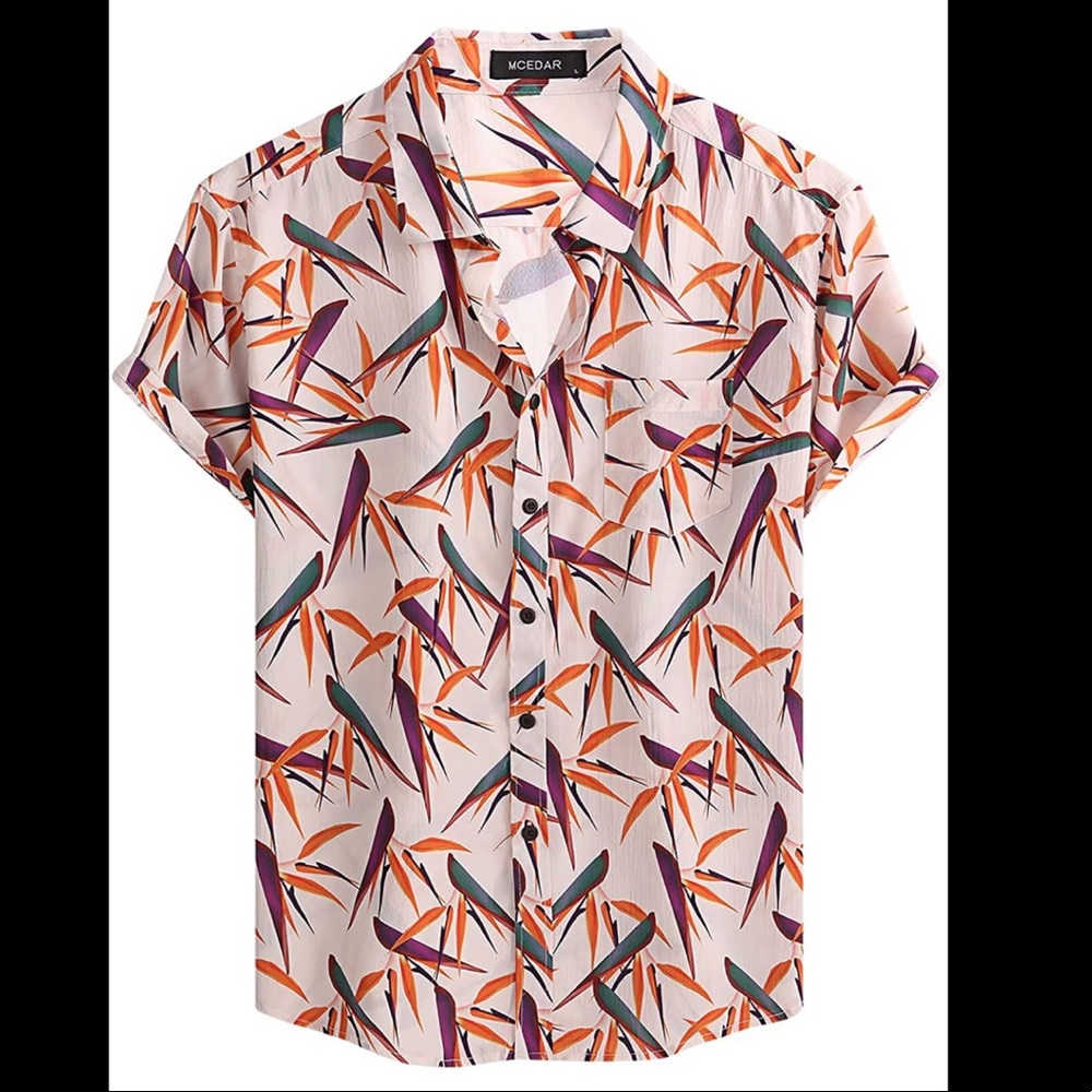 NWT MCEDAR Mens Casual Short Sleeve Button Vintage Summer Vacation Shirt M